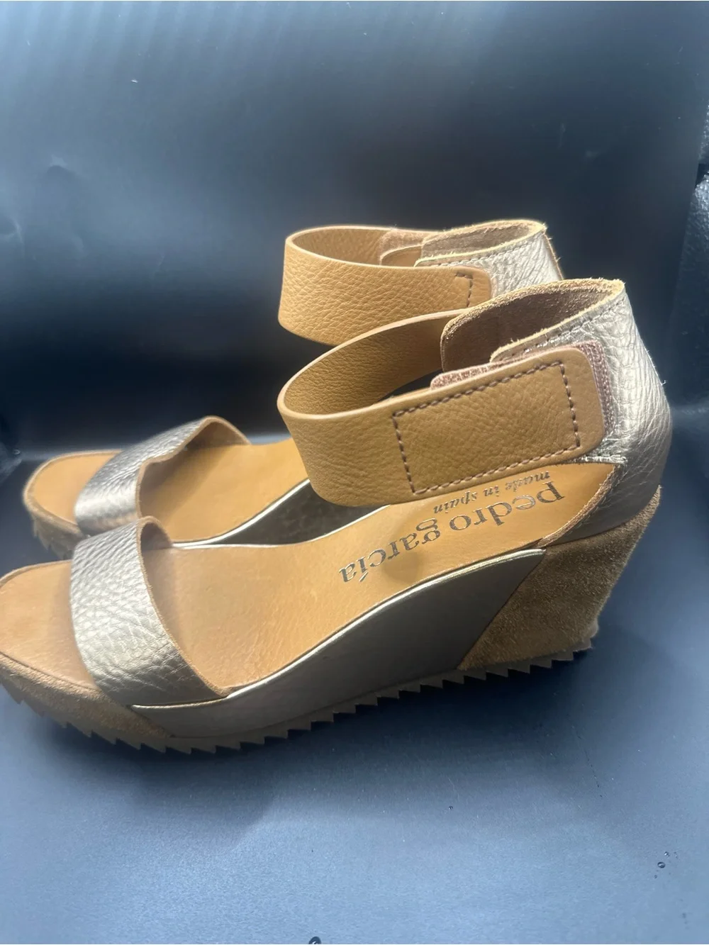 Pedro Garcia Women's Metallic Silver and Tan Wedge Sandals